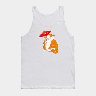 Cute Cat with Fly Agaric Mushroom Umbrella Graphic Design Tank Top